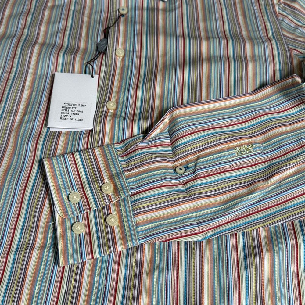 House Of Lords Multi Color Striped Men's Button Up Shirt - Picture 6 of 11